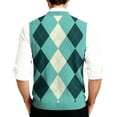 thumbnail image 4 of Kixjoy Mens Sweater Vest Formal Knit Sleeveless Pullover Tops Casual V Neck Plaid Ribbed Sweaters Loose Fit Golf Fall Winter Vest, Turquoise S, 4 of 7