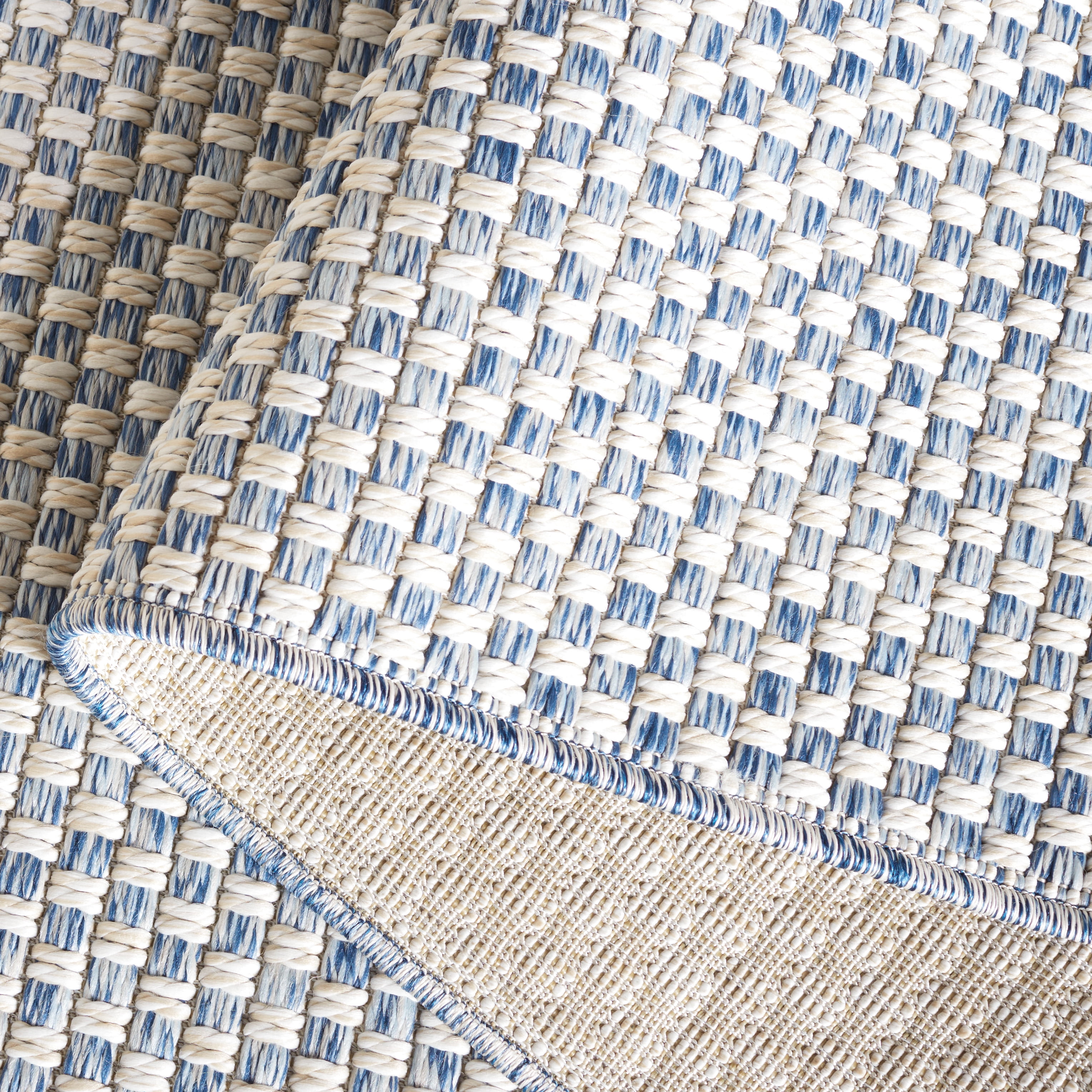 SAFAVIEH Sisal All-Weather Delroy Solid Indoor/Outdoor Area Rug, Blue/Ivory, 6'7" x 6'7" Square