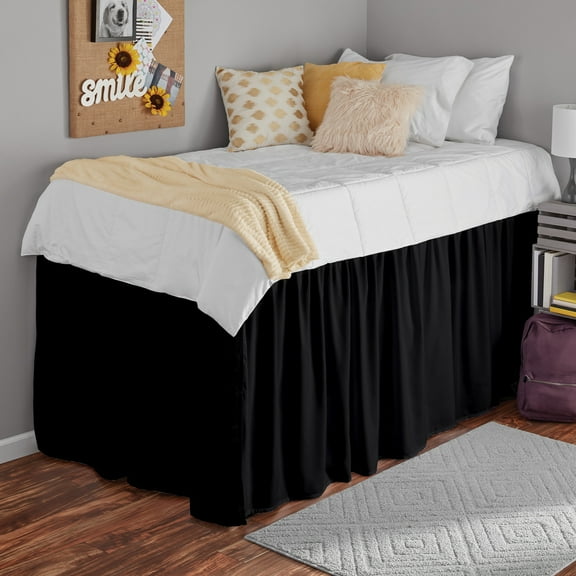 College Dorm Dust Ruffled Bed Skirt-Extra Long Extended Dorm Room Bed Skirt |100% Egyptian Cotton, 400-Thread Count| 24-Inch Drop| Extra Long Dorm Room Bed Skirt - [Black, Twin XL/24 Drop]