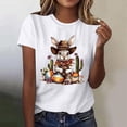 thumbnail image 3 of Mujeres de Manga Corta Tops Casual Nuevo Cuello Redondo Pascua, Ligera Camiseta de Poliéster Spandex, 3 of 4