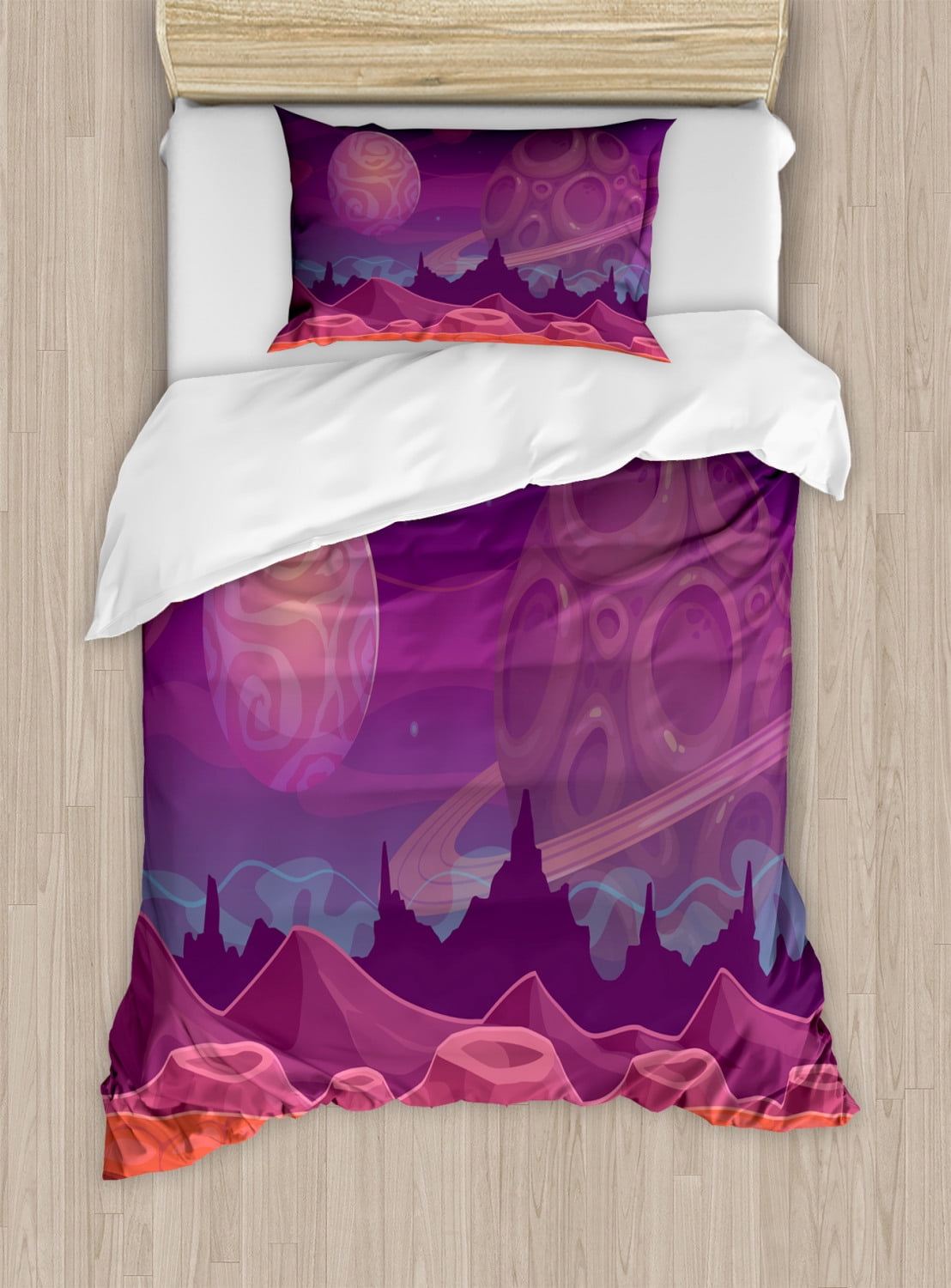 Fantasy Duvet Cover Set Twin Size, Purple Alien Fantastic Dreamy ...