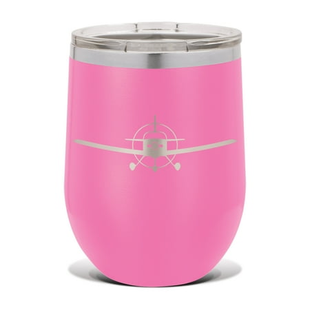 

RV-7A Wine Tumbler 12 oz - Laser Engraved - Stainless Steel - Vacuum Insulated - Double Walled - Wine Glass - Stemless - Drinkware Clear Lid - rv-7 rv7 rv7a airplane kit homebuilt single engine - Pink
