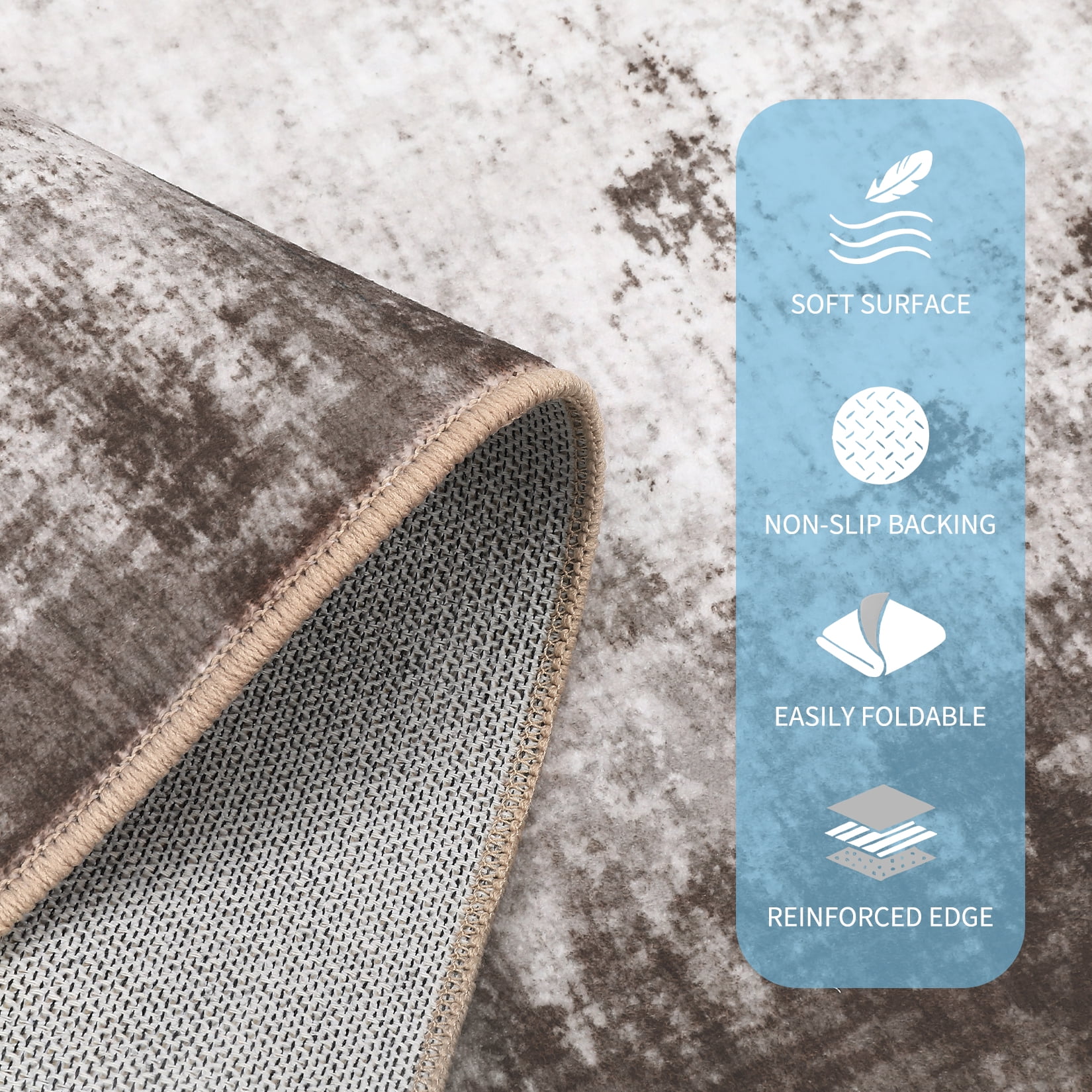 GlowSol 5'x7' Area Rug Washable Contemporary Abstract Rug Soft Non-Slip Low Pile Foldable Rugs for Dining Room Home Office, Brown