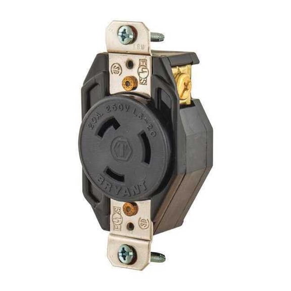 Bryant Locking Receptacle,Black,250VAC,2 HP,20A 70620FR