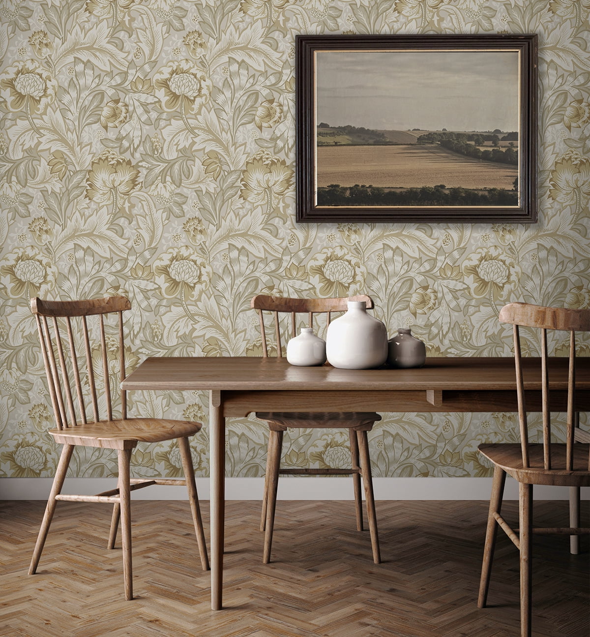 NextWall Latte Acanthus Garden Floral Peel and Stick Wallpaper - 20.9 in. W x 18 ft. L Roll