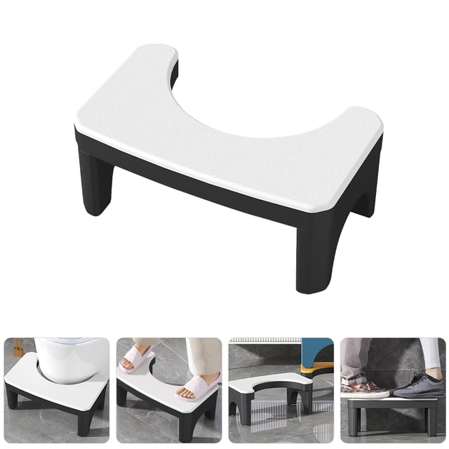 KONTONTY Potty Stool Toilet Footstool Black and White Striped Space-saving for Adults 1Pcs