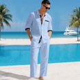 thumbnail image 2 of Men's Big & Tall Linen Set | Old Money Shirt, Loose Long Sleeve & Pants Breathable Lightweight Linen | Classic For Vacation, Casual & Daily, 2 of 5