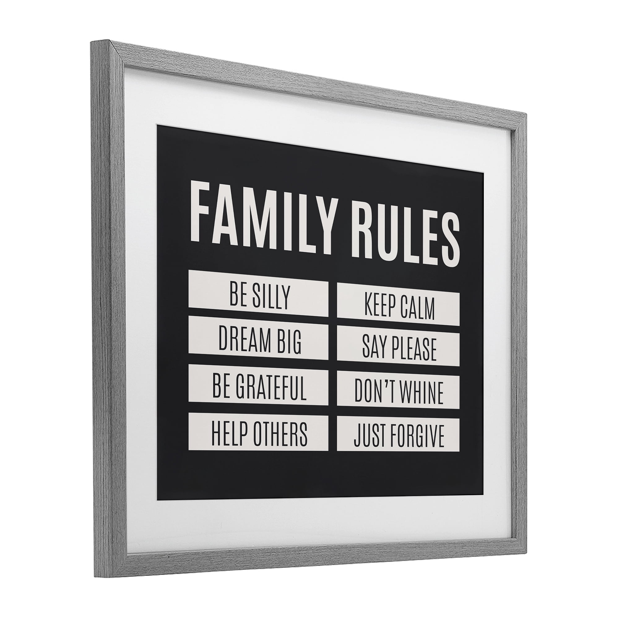 Stupell Industries Family Rules Simple Black Gray Framed Print Under Glass, design by SD Graphics Studio