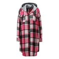 thumbnail image 7 of Long Hoodie Trench Coat for Women Loose Long Sleeve Button Down Plaid Shirt Jackets Casual Flannel Outerwear, 7 of 7