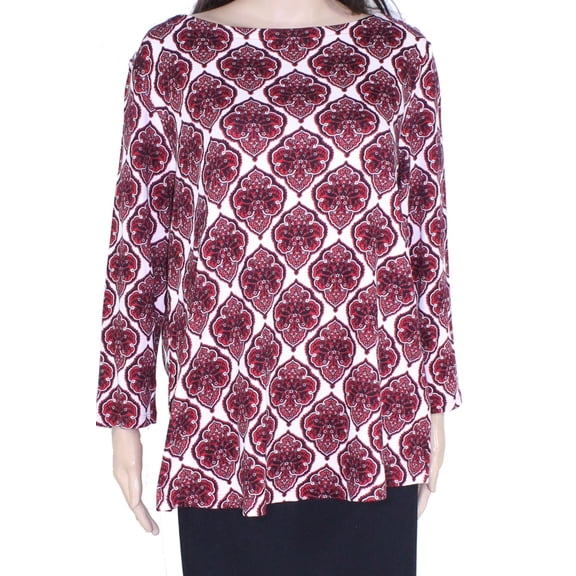 Plus Size Cotton Printed 3/4-Sleeve Top Black And Red Combo Ravishing 0X