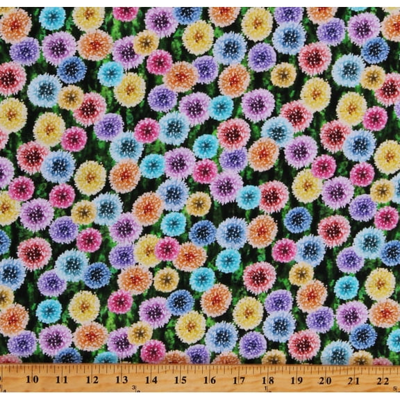 Cotton Hoffman Challenge 2022 Coordinating Print Dandelions Wildflowers Field Multi-Color Colorful Floral Into the Meadow Cotton Fabric Print by the Yard (T4926-705-Dandelion)