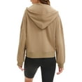 thumbnail image 3 of ATHLECHIC Womens Cropped Hoodie Oversized Sweatshirts Side Slits Half Zip Fall Outfits L Khaki, 3 of 5