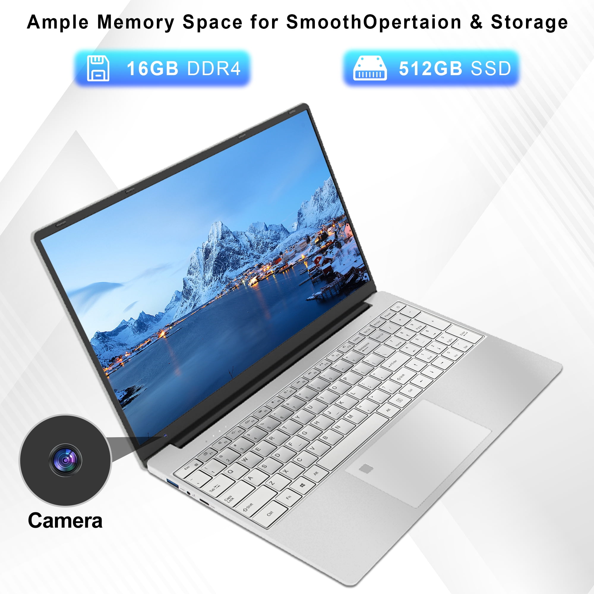 SANPTENT 15.6 Windows 11 Pro Laptop Computer, 16GB RAM 512GB SSD, Intel Celeron N5095, Fingerprint, Backlit Keyboard