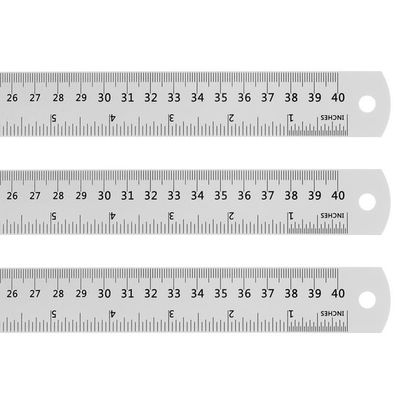 Steel Ruler 40cm 16 Inch Aluminum with Conversion Table, 3 Pieces