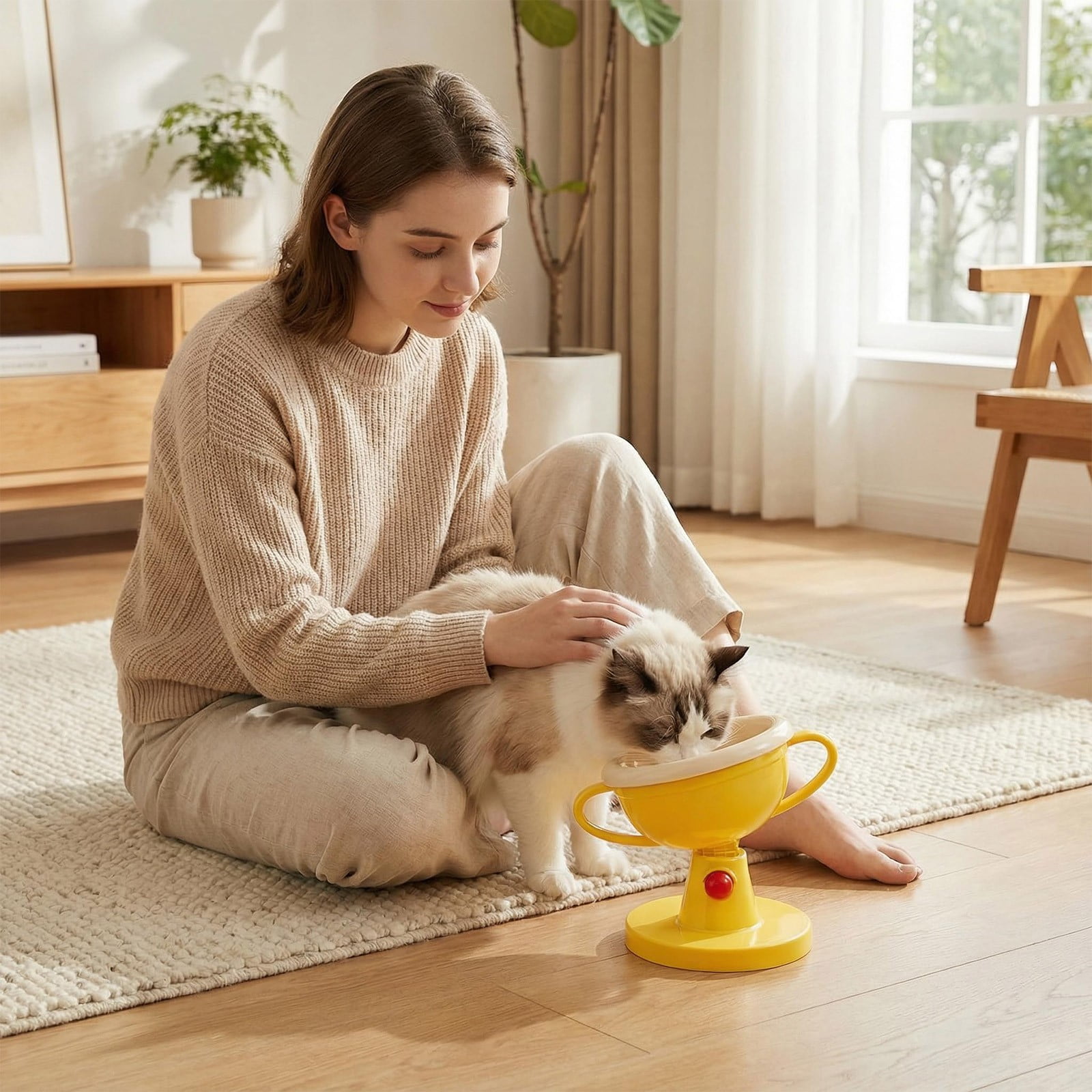 Kingtowag Adjustable Ceramic Pet Bowl Trophy with Certificate Wiper, Elevated Feeder Anti Stand, Adjustable Elevated Pet Bowl Stand Trophy Shaped Novelty Feeder, 5 Height Settings