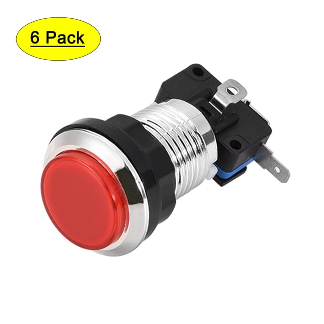 Juego Botón de Presión 33mm Redondo Interruptor de Botón Iluminado LED 12V con Microinterruptor para Juegos de Video de Arcade Rojo, 6 piezas