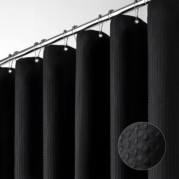 Dynamene Stall Fabric Shower Curtain - 54 inch Wide Waffle Weave Weighted Thick Cloth Shower Curtains for Bathroom, Neutral Heavy Duty Hotel Spa Luxury Bath Curtain Set with 10 Hooks, 54x72, Black
