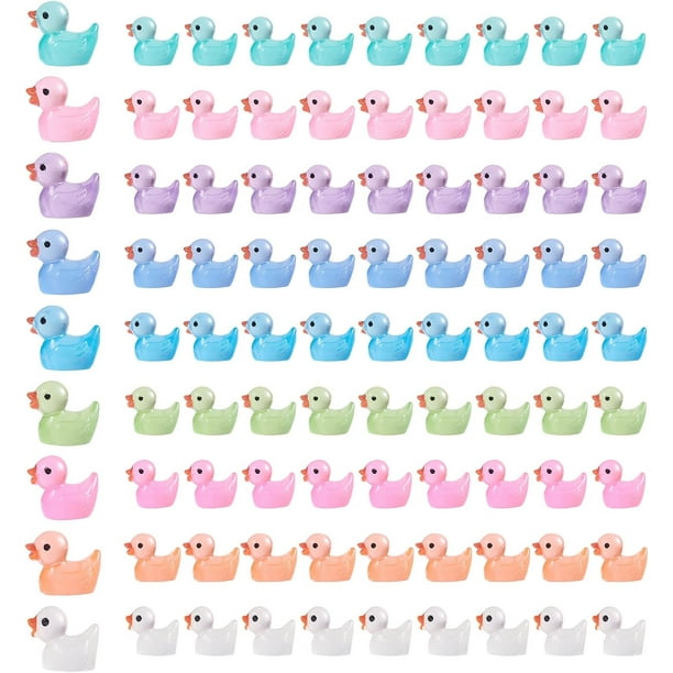 100 Patitos Luminosos Miniatura de Resina, Patitos de Colores para Jardín de Hadas, Ideales para Decoración de Mesas, Macetas y Paisajes en Miniatura.
