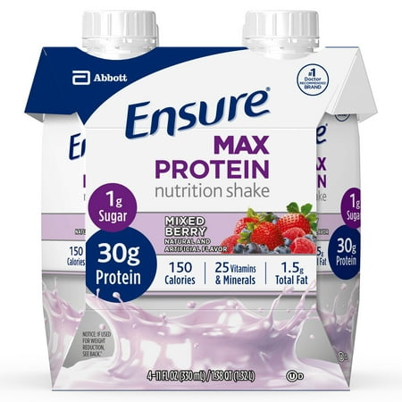 Ensure Max Protein Nutritional Shake, 30g Protein, 1g Sugar, Mixed Berry, 11 fl oz, 12