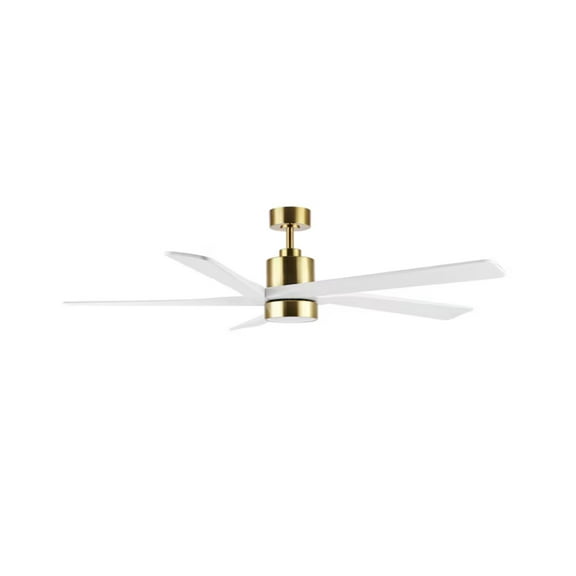 GETLEDEL 64 in. DC Indoor Ceiling Fan with Integrated LED and Remote Control, 5 Reversible Carved Wood Blades, Gold