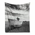 thumbnail image 1 of Shipwreck Soft Flannel Fleece Throw Blanket, Picture of a Dated Wooden Boat on Rocky Beach and Stormy Clouds in the Sky Air Image, Cozy Plush for Indoor and Outdoor Use, 70" x 90", Grey, by Ambesonne, 1 of 6