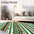 thumbnail image 2 of ODIKA 6'x9' Machine Washable Non-Slip Area Rug, Festive Cane Stripes with Stylized Snowflakes and Evergreen Sprigs High Traffic Rug, Green, 739465, 2 of 7