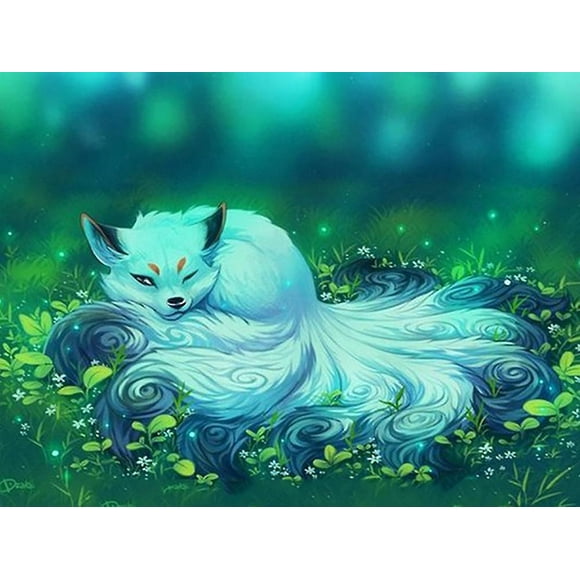Dww-30x40cm Adultes Enfants 5d Diy Art Painting Set - Blue Nine Tailed Fox, Diamond Embroidery Crafts, Canvas Crystal Stone Painting Set, Idal Pour La