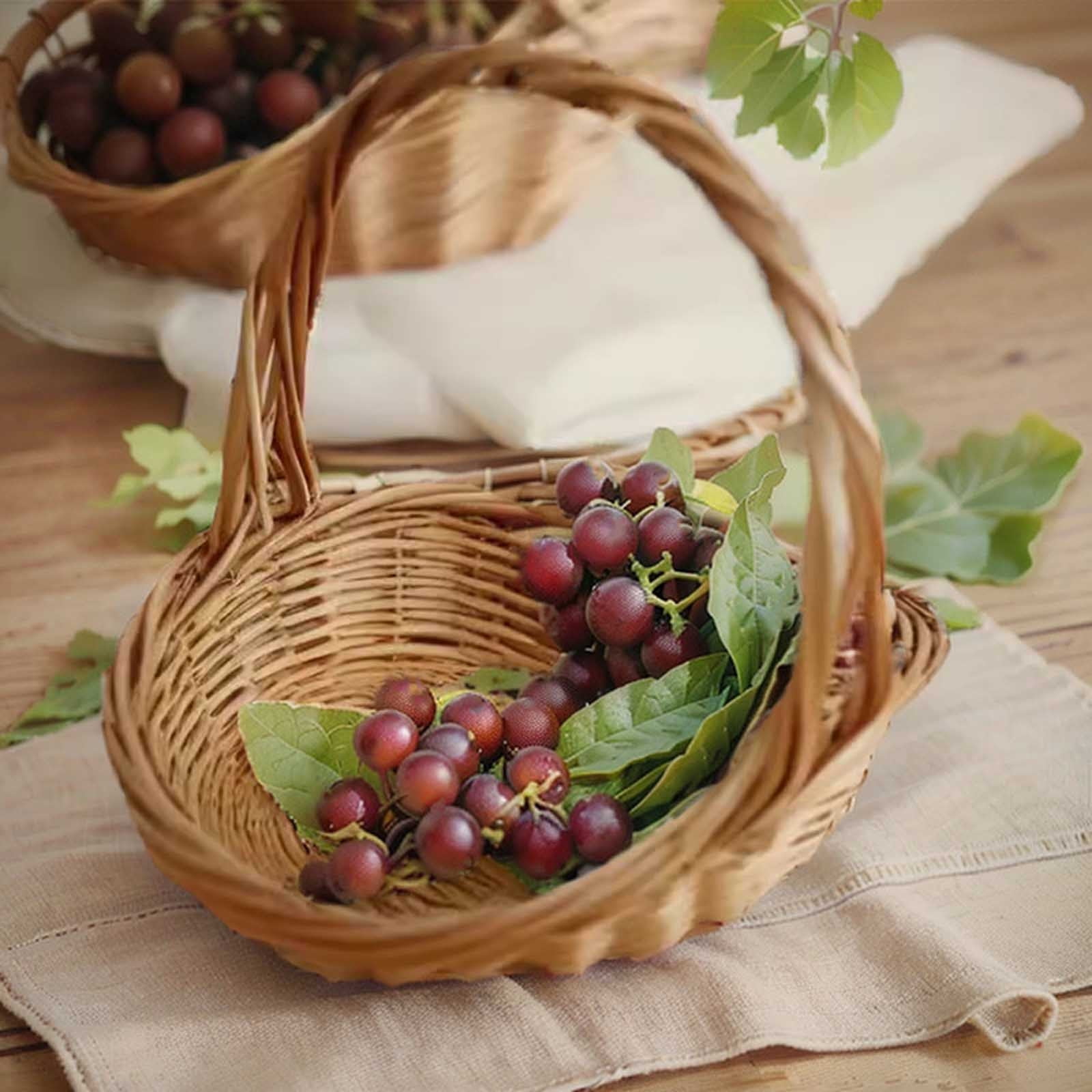 Harlier Handwoven Wicker Basket with Handle, Willow Storage Basket Empty Wicker Picnic Basket with Plastic Insert, Easter Basket Wedding Flower Girl Baskets for Home Party Decor