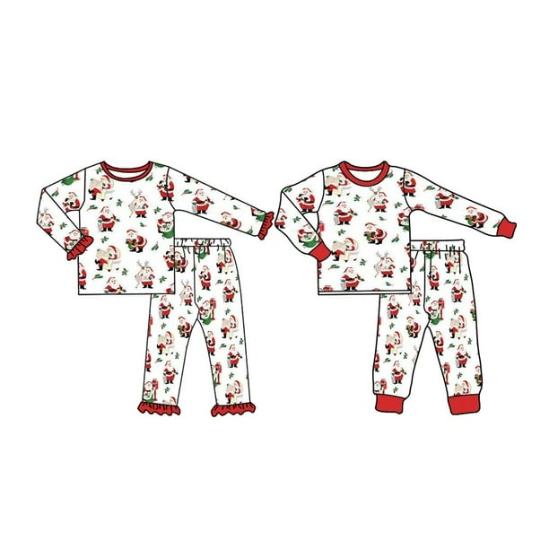 Nuevo conjunto de pijama navideño para niños y niñas, estampado de Papá Noel, pantalones de manga larga, conjunto de pijama de 2 piezas para hermanos