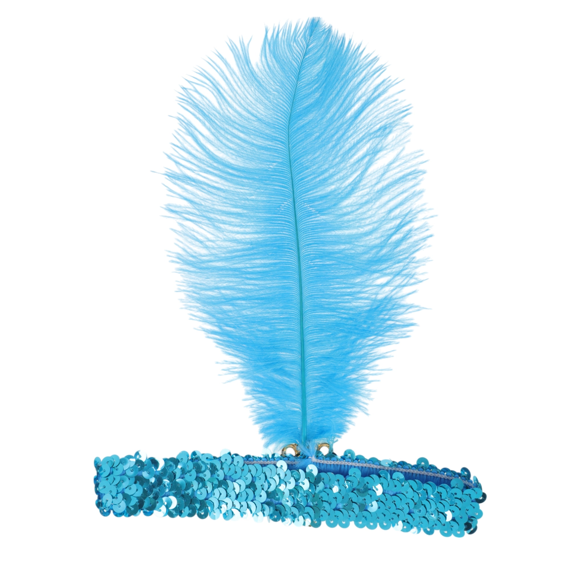 Unique Bargains Feather Faux Diamond Sequins Headband 1 Pc Lake Blue