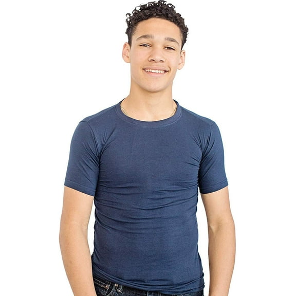 Fun and Function's Crisp White Tagless Short Sleeves Hug Tee Shirt for Deep Pressure for Kids with Sensory Issues Navy Blue Ages 4-5