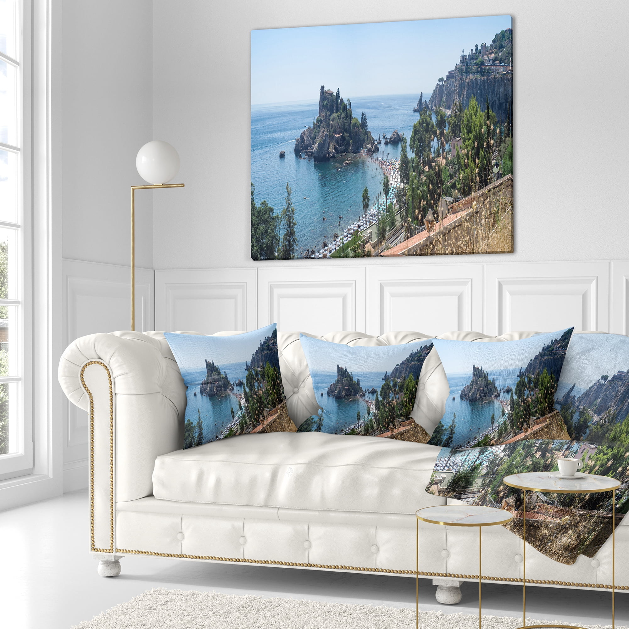 Designart Taormina Island Panoramic View - Landscape Photography Throw Pillow - 18x18