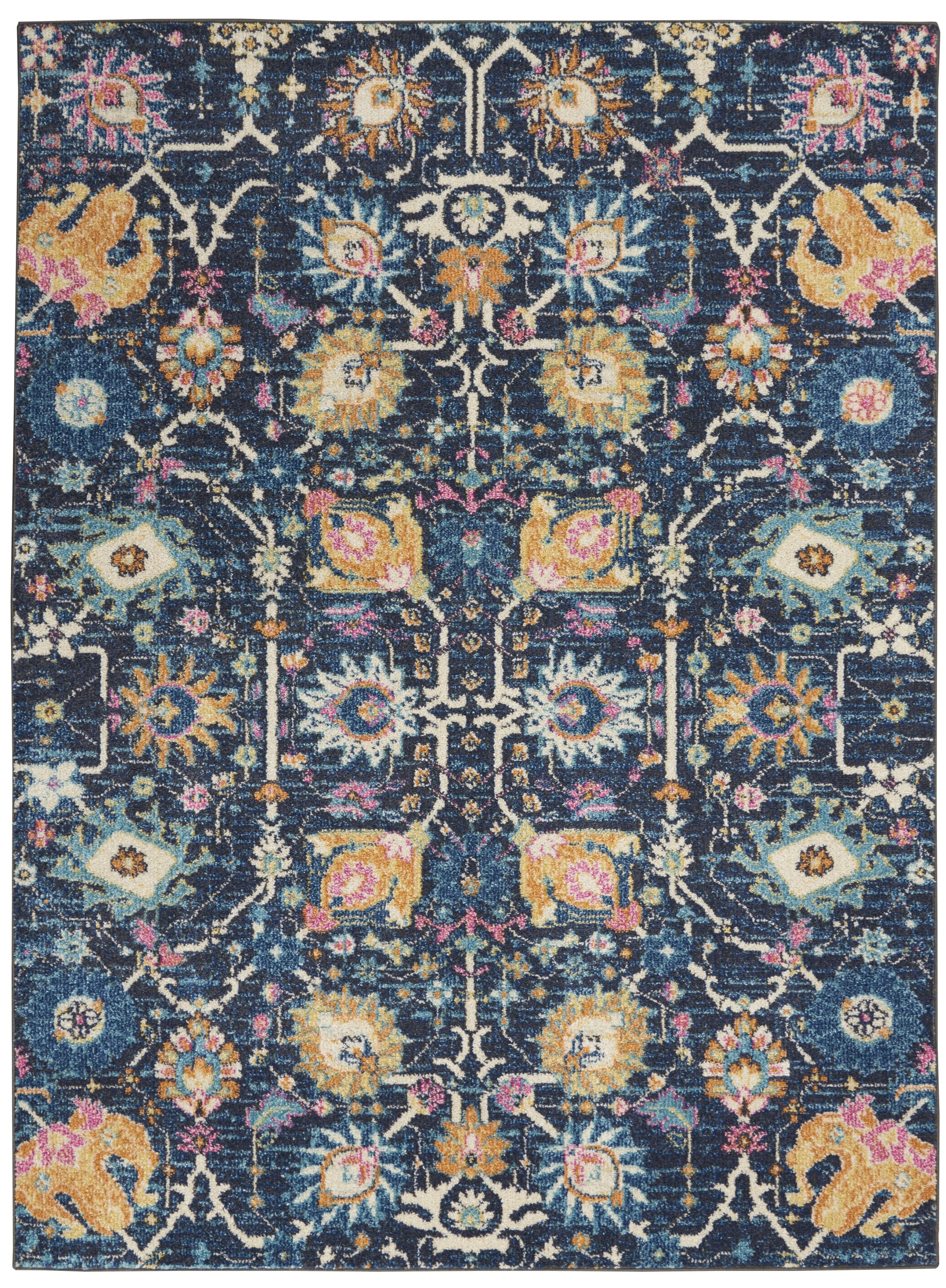 Nourison Passion Floral Navy 5'3" x 7'3" Area Rug, (5x7)