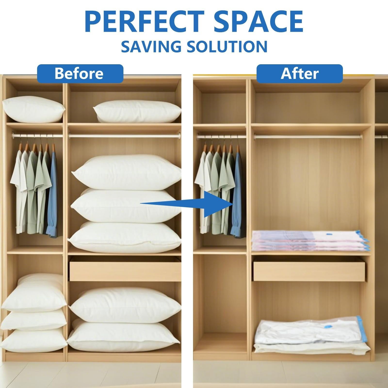 12Pcs Vacuum Storage Bags With Hand Pump 4 Size Clear Vacuum Compression Space Saving Storage Bags For Clothes And Blankets (2 Jumbo/4 Large/2 Medium/4 Small)