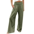 thumbnail image 3 of Breezora Women's Linen Wide Leg Pants Summer Casual Drawstring Elastic High Waist Trousers With Pockets Beach Palazzo Loose Breathable Relaxed Fit, 3 of 8