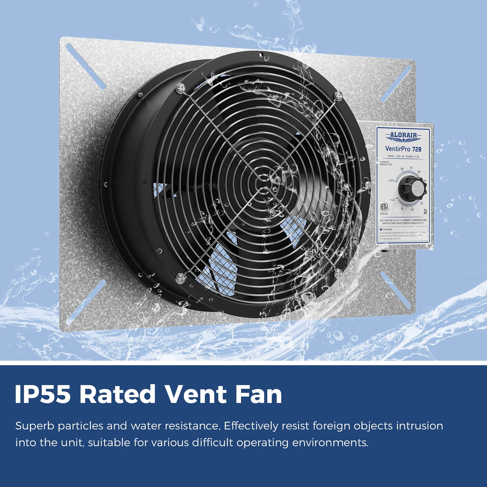 ALORAIR Stainless Steel Crawl Space Vent Fan - 720CFM Air Out Ventilation Fan with Humidistat Dehumidistat, IP55 Rated Exhaust Fan with Isolation Mesh for Crawlspace Foundation Basements Garage