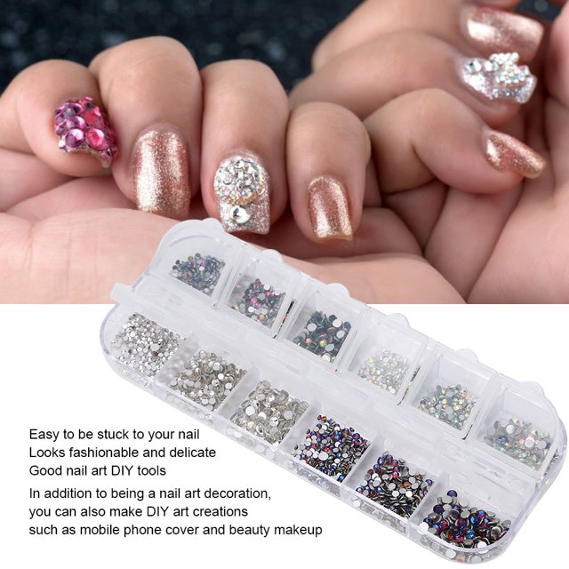 Brrnoo Nail Art Rhinestones, 12 Grids Makeup Glitter Beads Herramienta de manicura Nail Art Rhinestones DIY Decoración de u?as Glitter Rhinestones para salón de Belleza y Nail Ar Para Uñas Octpeak NO