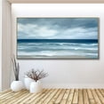 thumbnail image 5 of Large Blue Ocean Wave Oil Painting on Canvas Wall Art Original Abstract Seascape Painting Grey Sea Handmade Living Room Wall Decor,Unstretched,Frameless,(71*142cm)28*56lnches, 5 of 5