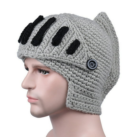 harmtty Men Knight Knit Beard Hats Handmade Woolen Yarn Knitwear Windproof Headgear,Grey Child