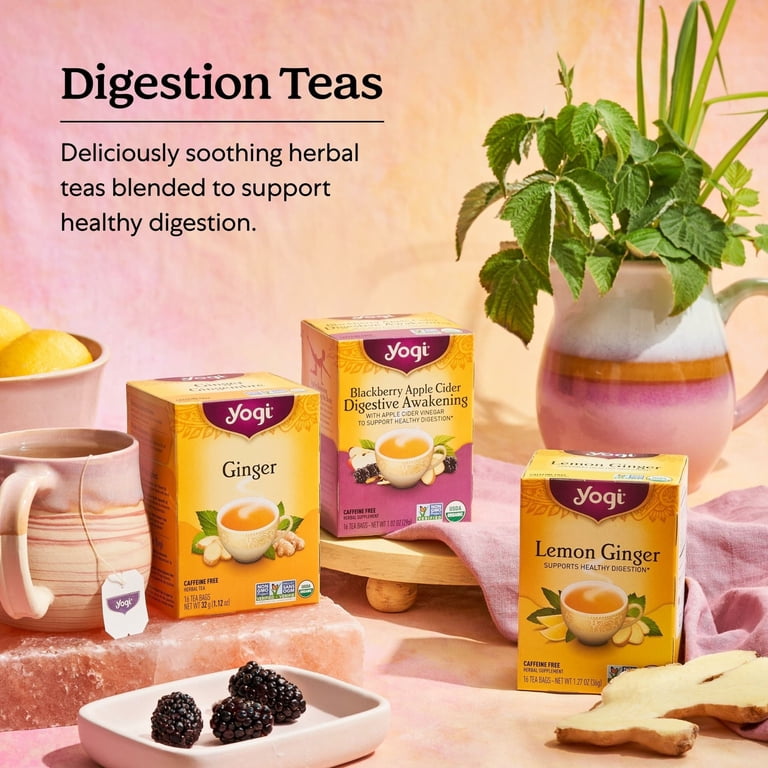 Yogi Tea Ginger, Lemon Herbal, Caffeine-Free Wellness Tea Bags