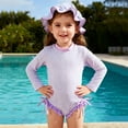 thumbnail image 5 of Toddler Little Girl Bathing Suits Striped One Piece Swimsuit with Ruffled Sunhat Baby Swim Pool Travel Outfits (12 Months, Purple), 5 of 6