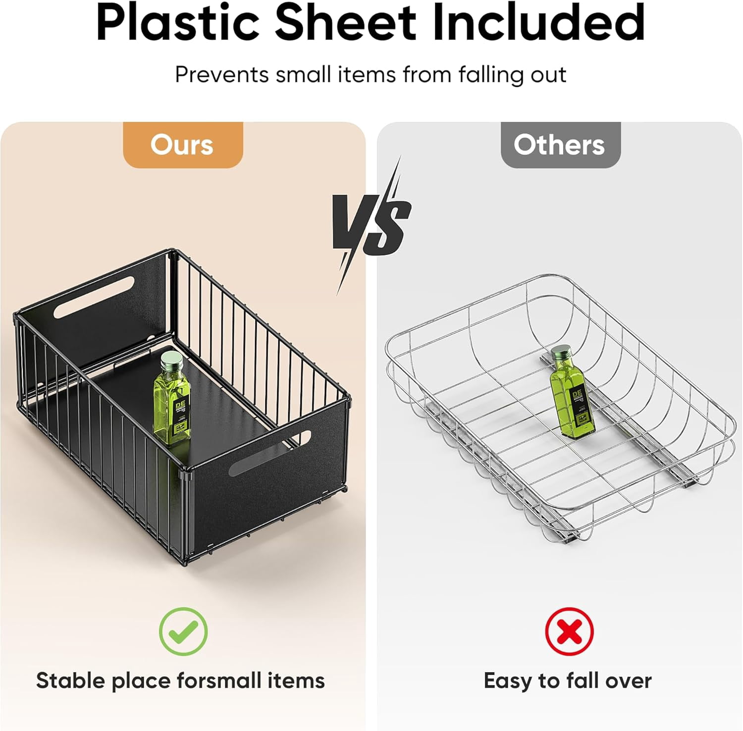2 Pack Pull Out Cabinet Organizer, Heavy Duty Slide Out Drawers for Kitchen Cabinets, Adhesive Pull Out Drawers, Closet Organizers and Storage for Kitchen, Bathroom, Home(7"×2)