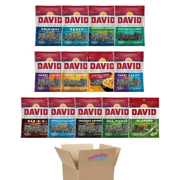 David Sunflower Seeds Variety Pack, 13 Flavors, 5.25 Ounce Each, 1 Bag per Flavor