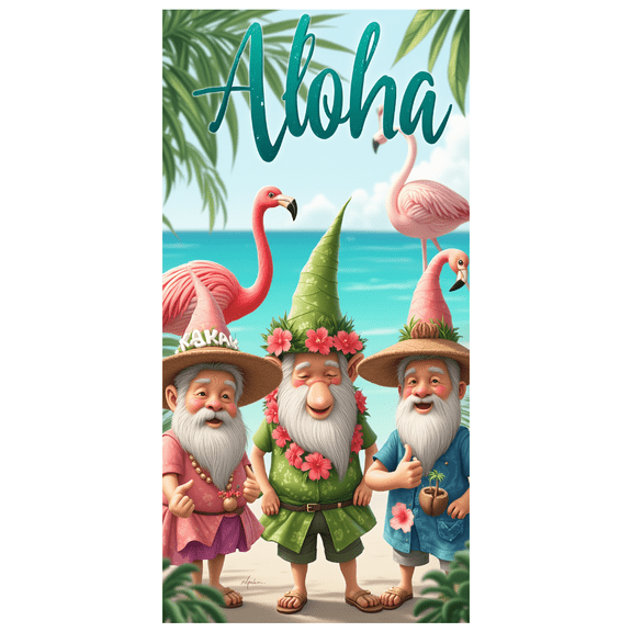 Cartoon Flamingo Banner Hawaiian Gnome Decor Palm Tree Background for Beach Party Summer Vacation Holiday