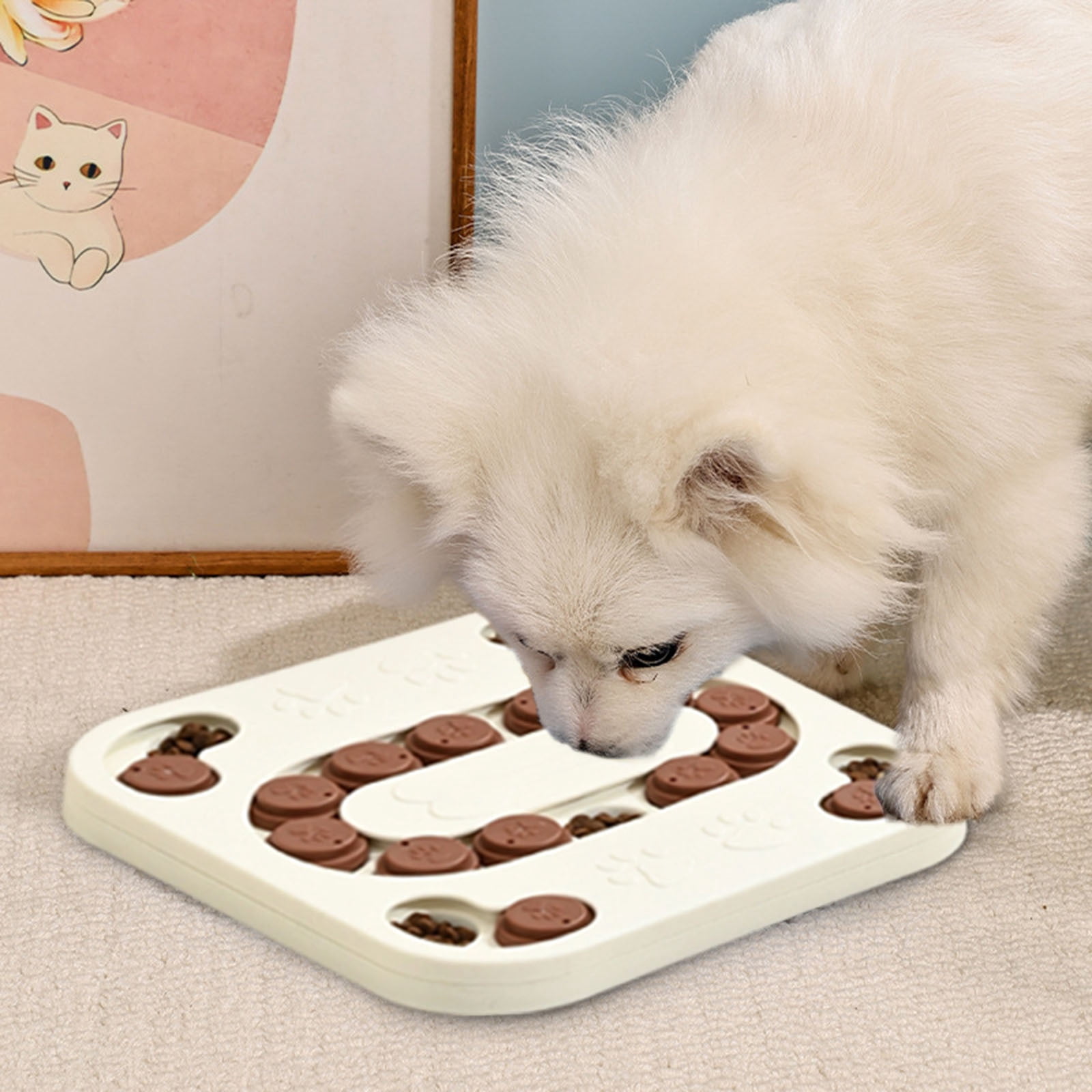 FEISHENTT Cat Puzzle Toy for Indoor Cats – Interactive Treat Dispenser & Slow Feeder for Cat and Dog, Sturdy Plastic Enrichment Toys White One Size