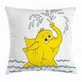 thumbnail image 1 of Animal Throw Pillow Cushion Cover, Cute Cartoon Elephant Spraying Water to Air Sea Waves Cheerful Funny Artwork, Decorative Square Accent Pillow Case, 24 X 24 Inches, Yellow Light Blue, by Ambesonne, 1 of 2