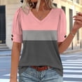 thumbnail image 5 of DeHolifer Women's Tops Casual Color Block Short Sleeve V-Neck T-Shirts Summer Casual Tees Tops Pink XL, 5 of 7