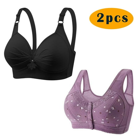 GERsome 2pcs Assorted Color Comfortable Full Coverage Bra for Women Wireless Bras with Soft Support Plus Size Everyday Bras 2PC#Black/Purple S
