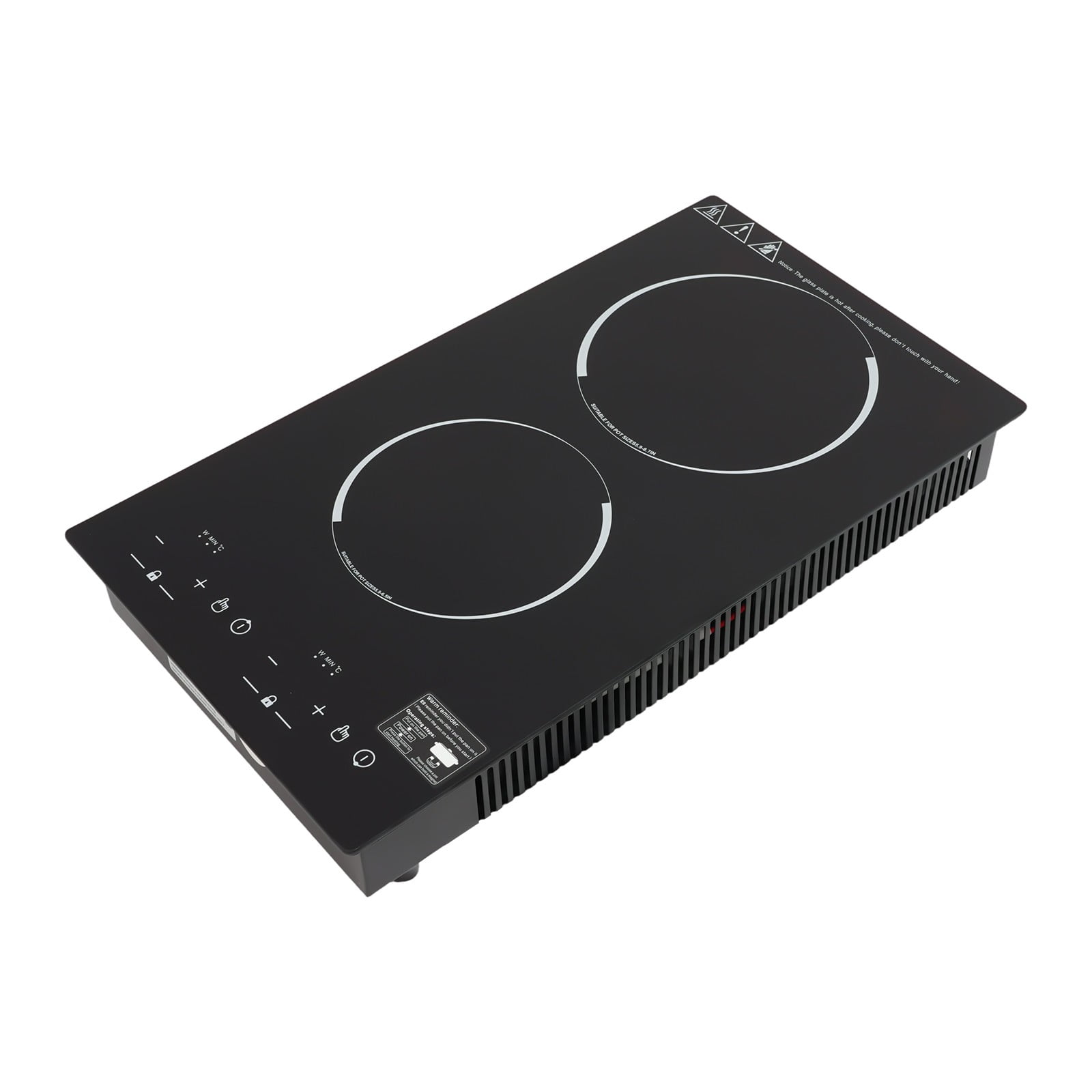 20.08*11.34*3.35 inch Portable Induction Cooker with 2 Burner Independent Control Black for Home Kitchens