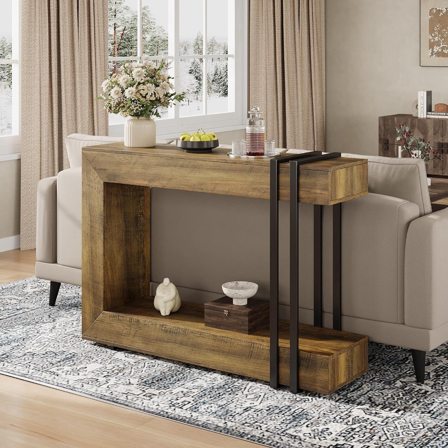 Einhomn Entryway Table,2-Tier Narrow Console Table Behind Couch with Storage,42.5" Wooden Hallway Table for Living Room,Entrance,Foyer,Rustic Brown